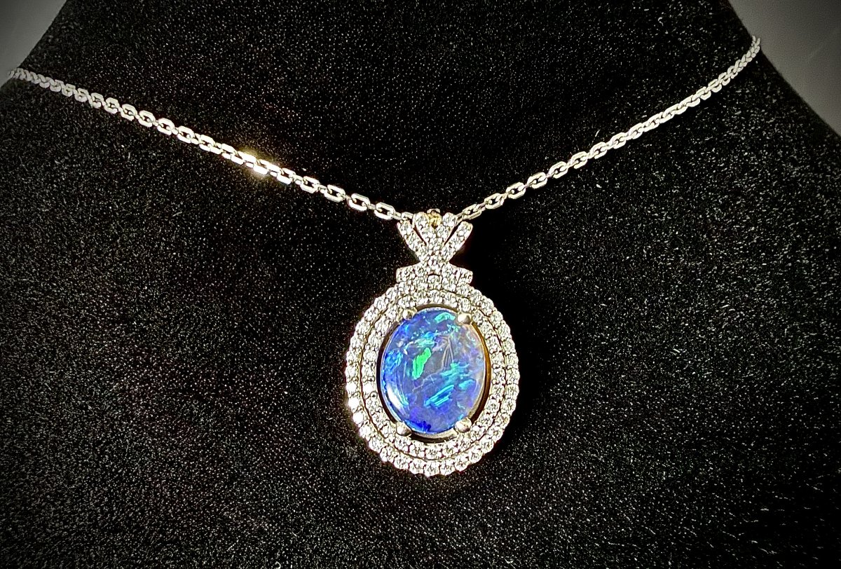 14-karat White Gold Pendant With Blue Opal And Diamonds-photo-2