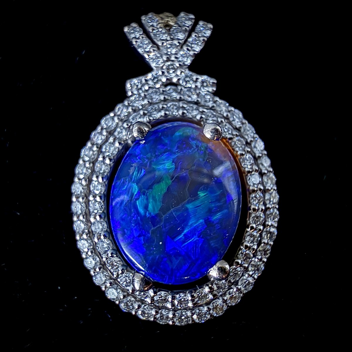 14-karat White Gold Pendant With Blue Opal And Diamonds-photo-3