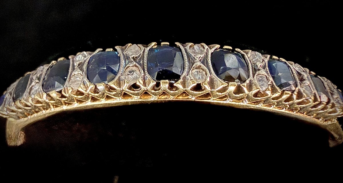 Napoleon III Bracelet, 18-karat Yellow Gold Set With Silver, Blue Sapphires, And Rose-cut Diamonds-photo-2