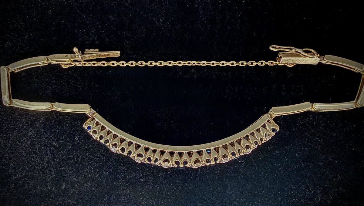 Napoleon III Bracelet, 18-karat Yellow Gold Set With Silver, Blue Sapphires, And Rose-cut Diamonds-photo-1