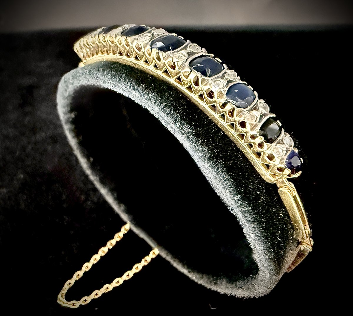 Napoleon III Bracelet, 18-karat Yellow Gold Set With Silver, Blue Sapphires, And Rose-cut Diamonds