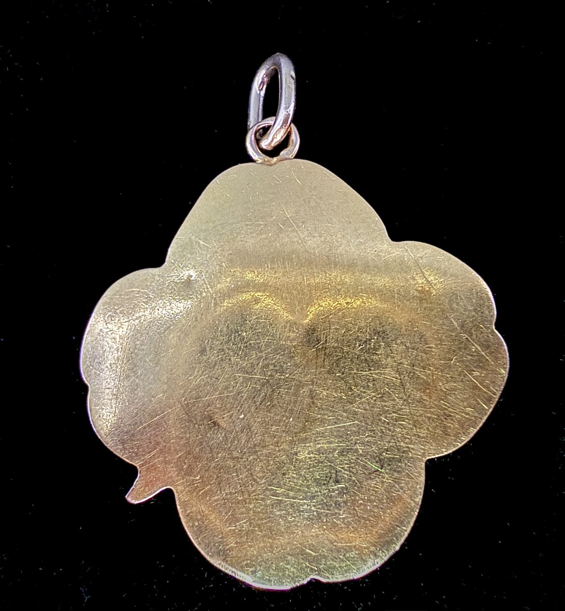 Art Nouveau Pendant, 18k Gold, Featuring A Woman's Profile And A Four-leaf Clover With Diamond Roses-photo-1
