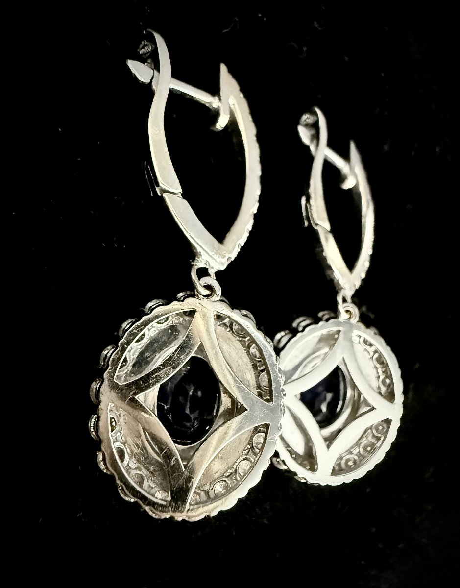 Boucles d'oreilles pendantes, or blanc 18 carats, saphirs - 4 carats et diamants - 3,25 carats-photo-1