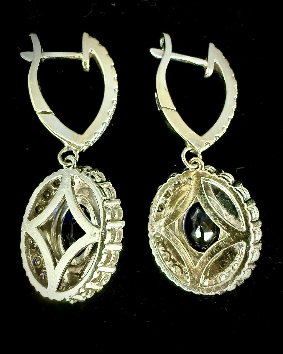 Boucles d'oreilles pendantes, or blanc 18 carats, saphirs - 4 carats et diamants - 3,25 carats-photo-2