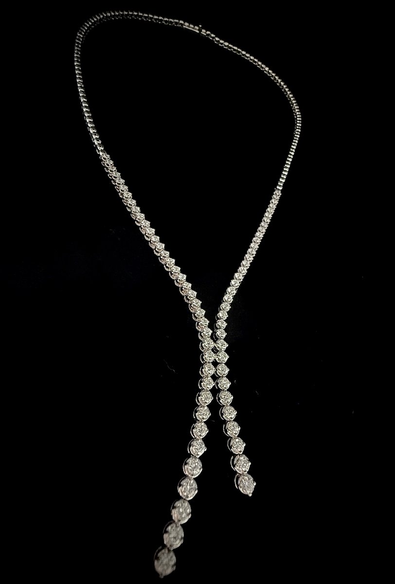 Collier cravate en négligé, or blanc 18K serti de 71 diamants réunissant 4,19 carats - VS/G/H-photo-1