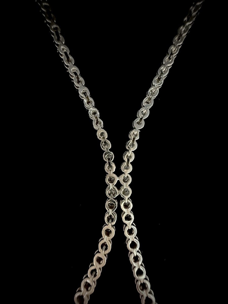 Collier cravate en négligé, or blanc 18K serti de 71 diamants réunissant 4,19 carats - VS/G/H-photo-3