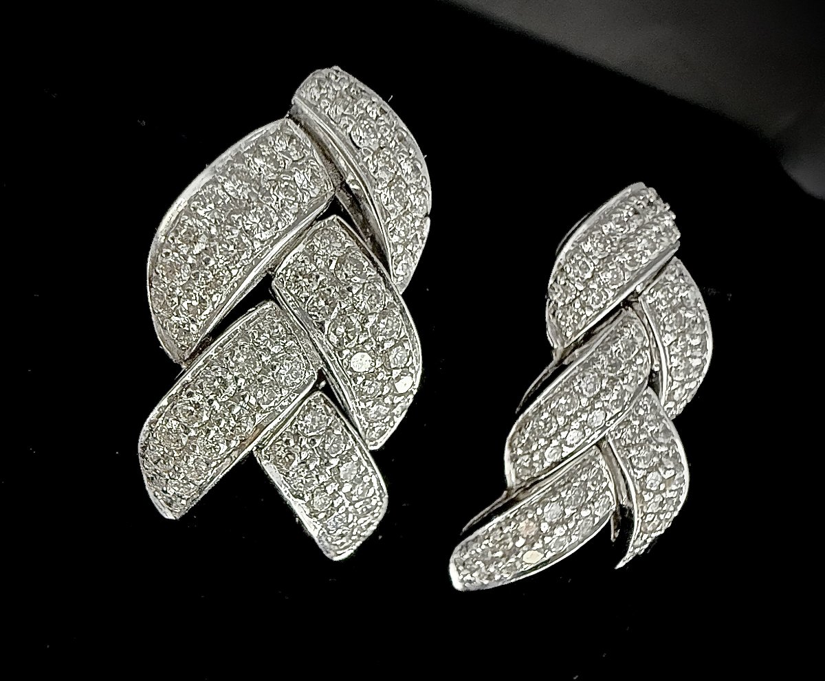 18-karat White Gold Clip-on Earrings, Set With 140 Diamonds—approx. 4.90 Carats-photo-3