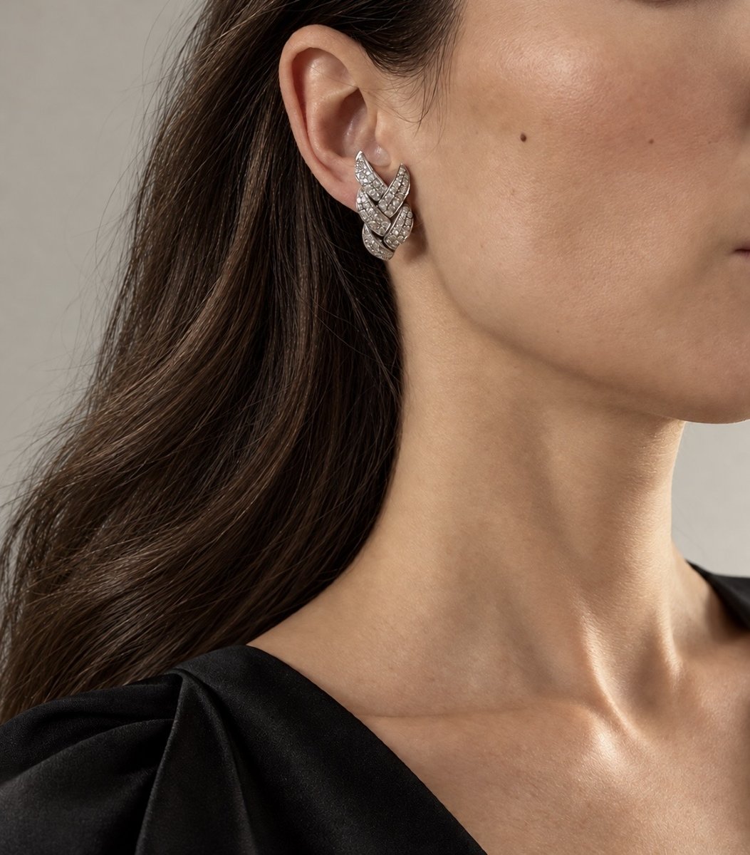 18-karat White Gold Clip-on Earrings, Set With 140 Diamonds—approx. 4.90 Carats-photo-4