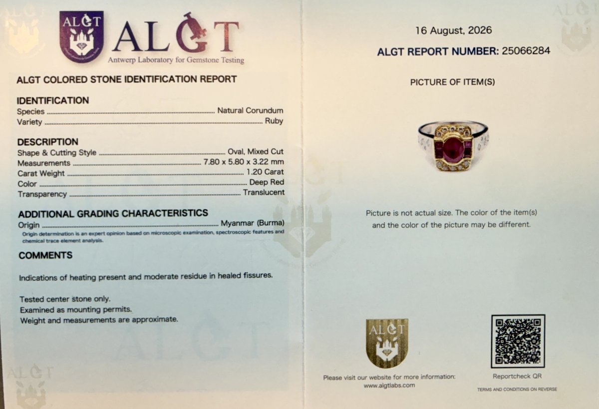 18-karat White Gold Ring With A 1.20-carat Burmese Ruby And Diamonds — Algt Certificate-photo-2