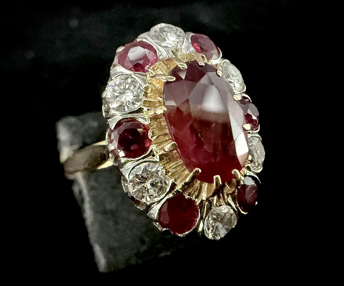 18k Gold Daisy Ring — 1.80 Ct Natural Ruby, Algt-certified, Rubies And Diamonds-photo-2