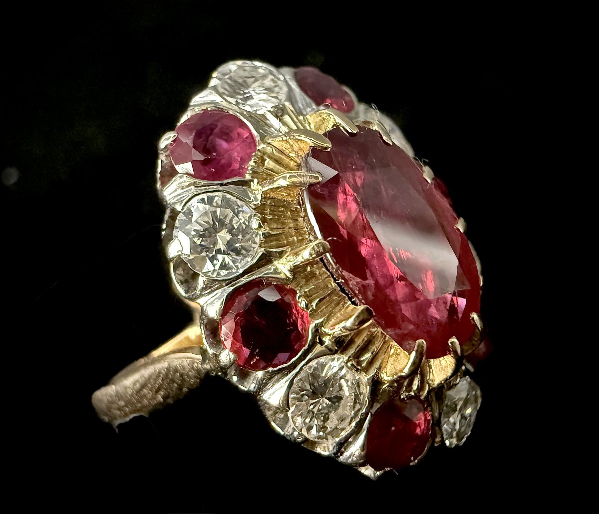 18k Gold Daisy Ring — 1.80 Ct Natural Ruby, Algt-certified, Rubies And Diamonds-photo-4