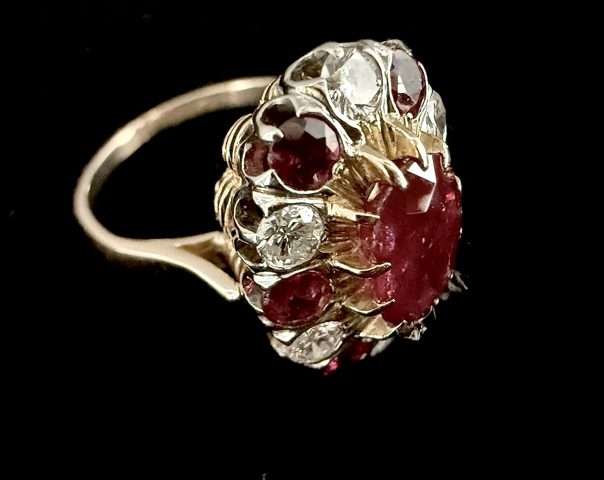 18k Gold Daisy Ring — 1.80 Ct Natural Ruby, Algt-certified, Rubies And Diamonds-photo-1