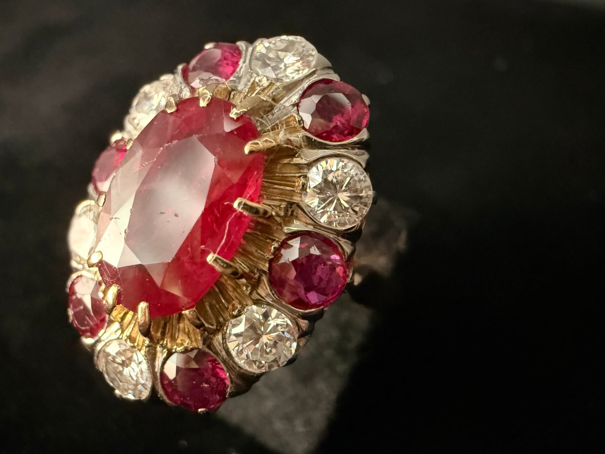 18k Gold Daisy Ring — 1.80 Ct Natural Ruby, Algt-certified, Rubies And Diamonds-photo-4