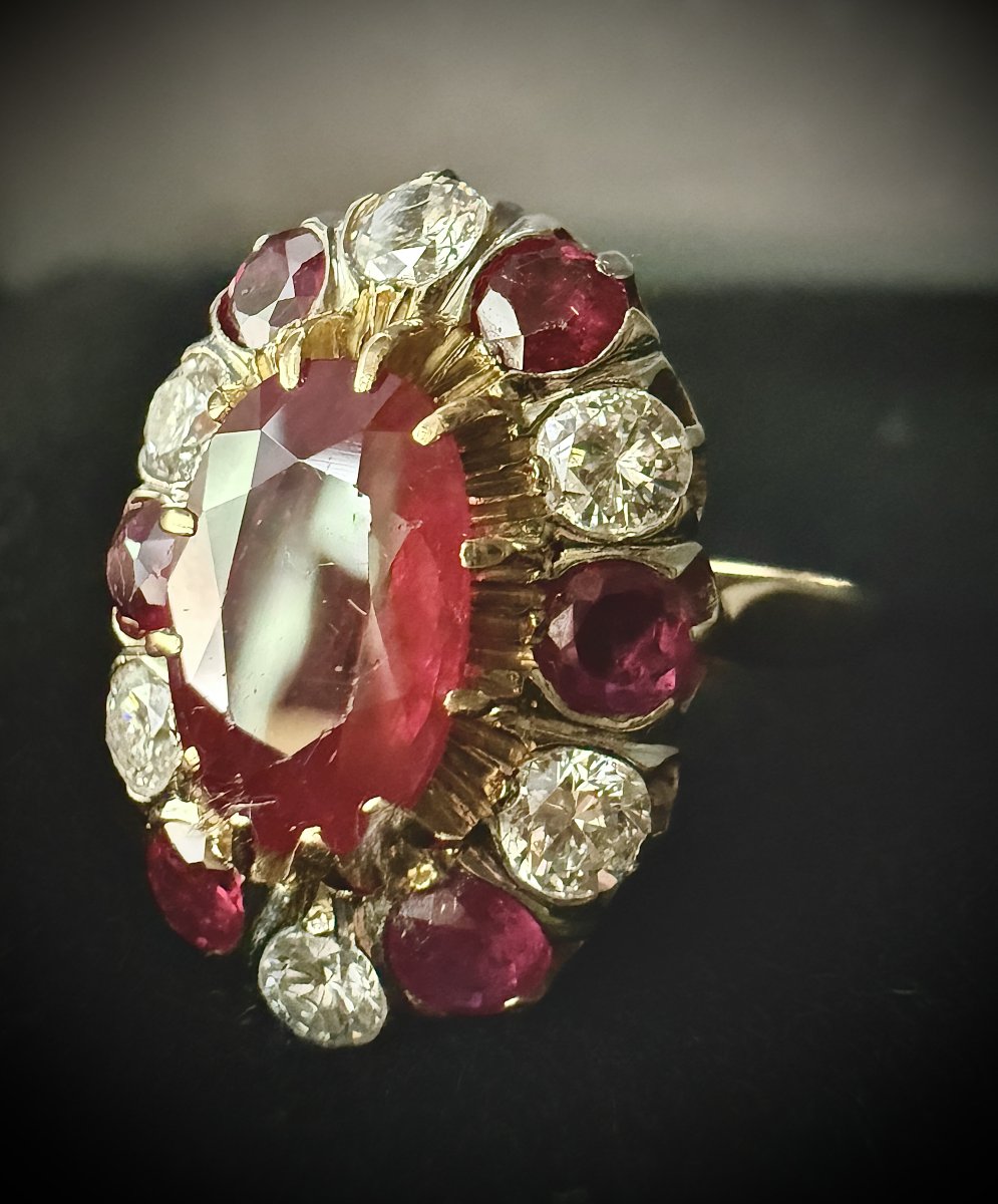 18k Gold Daisy Ring — 1.80 Ct Natural Ruby, Algt-certified, Rubies And Diamonds-photo-6