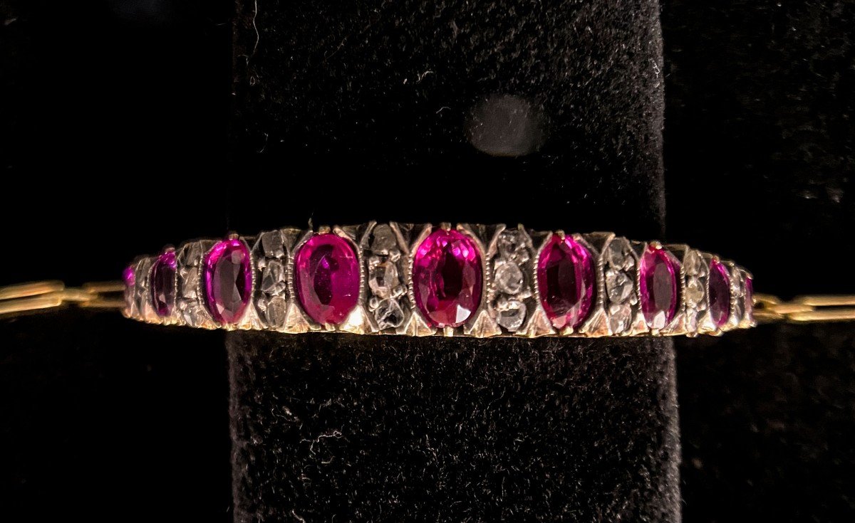 Bracelet In Silver On 18k Gold With Rubies And Rose Diamonds-photo-1