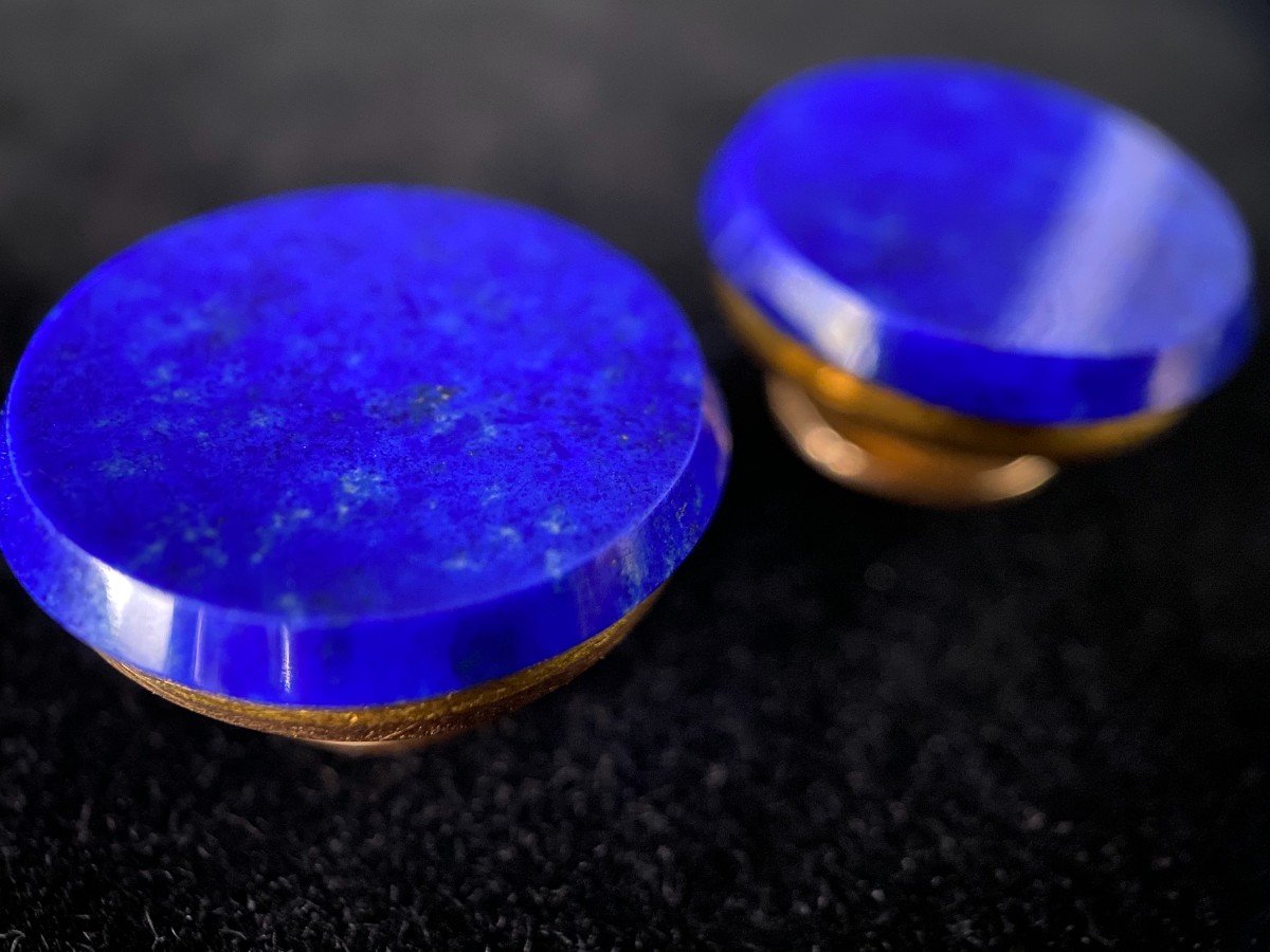 Lapis Lazulis Cufflinks On 18k Yellow Gold. Diameter: 20mm-photo-1