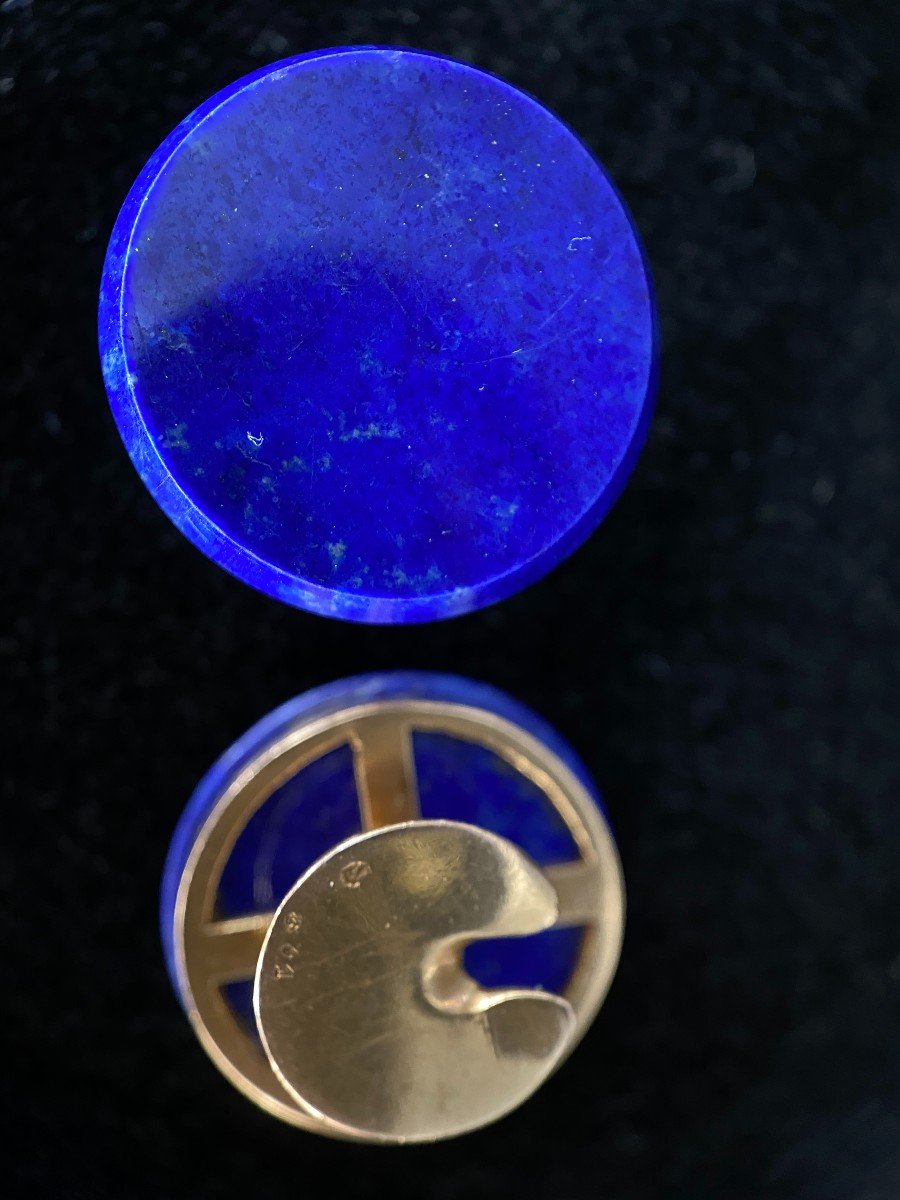 Lapis Lazulis Cufflinks On 18k Yellow Gold. Diameter: 20mm-photo-5