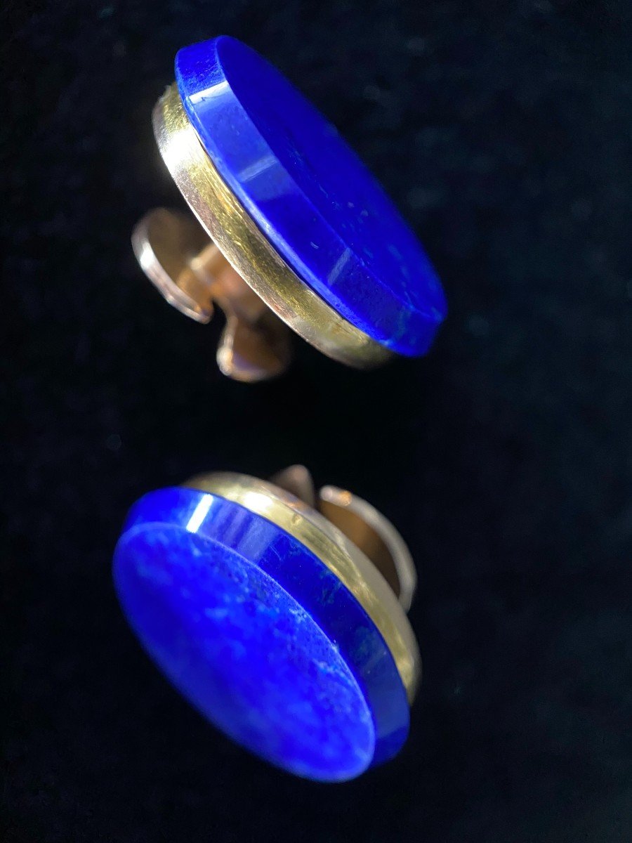 Lapis Lazulis Cufflinks On 18k Yellow Gold. Diameter: 20mm