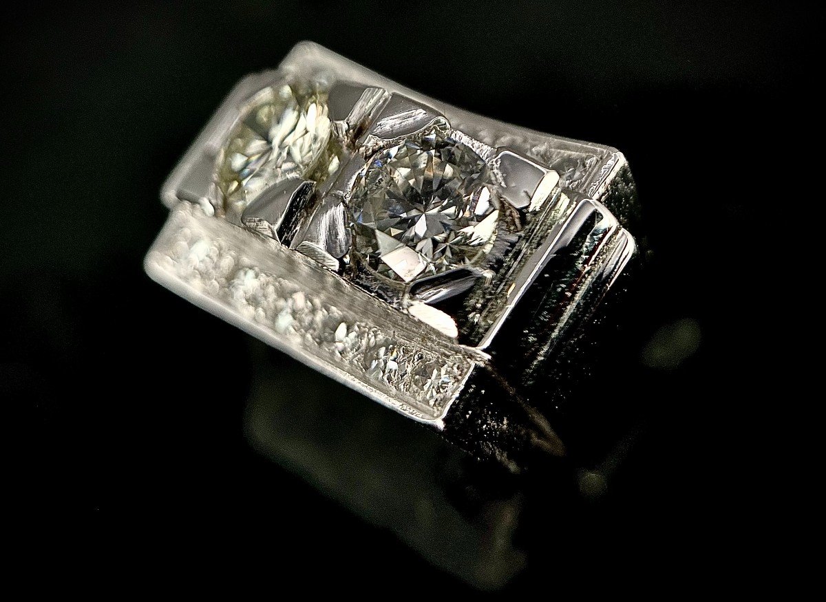 Ring In 18k White Gold Set With Two Brilliants 0.57 And 0.58 Carat-photo-2