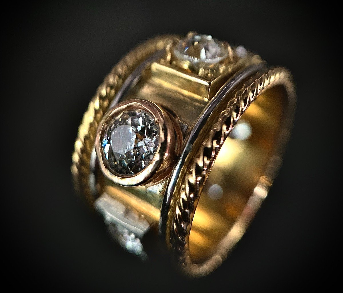 18k Yellow, Pink And White Gold Ring Set With 7 Diamonds Total: 2.40 Carats
