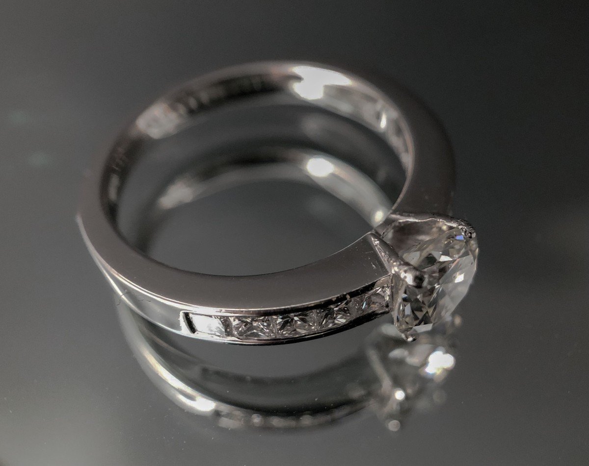 18k White Gold Ring Set With 1 Diamond 0.90 Carat (e / F) + 1 Carat-photo-3