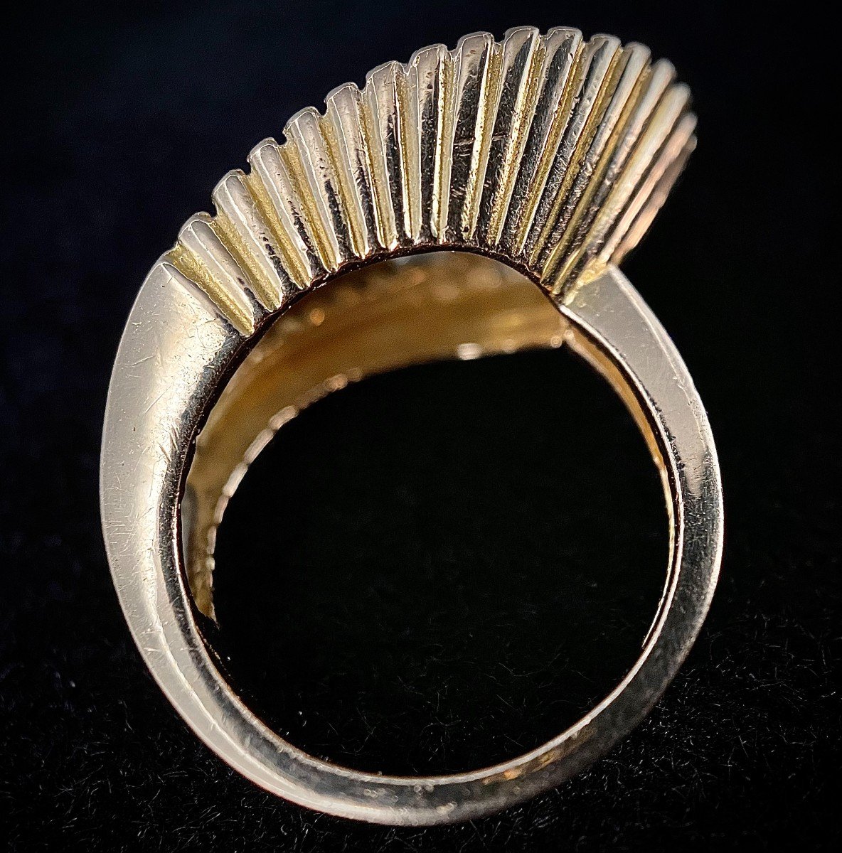 Ring Year 50 In Platinum 18k Yellow Gold Fluted With 'brillant 0.70 Carat-photo-3