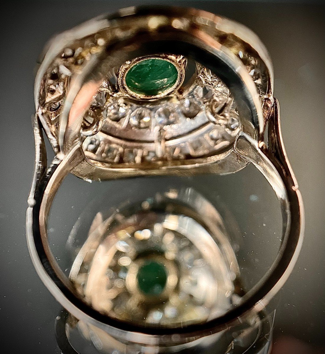 Bague XIX Siècle Avec 1 émeraude De 1,27 Carats Et 1,35 Carats De Diamants-photo-3