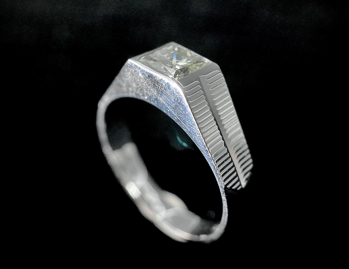 Bague Sertie d'Un Diamant Taille Princesse De 0,90 Carats (si-i/j)-photo-4