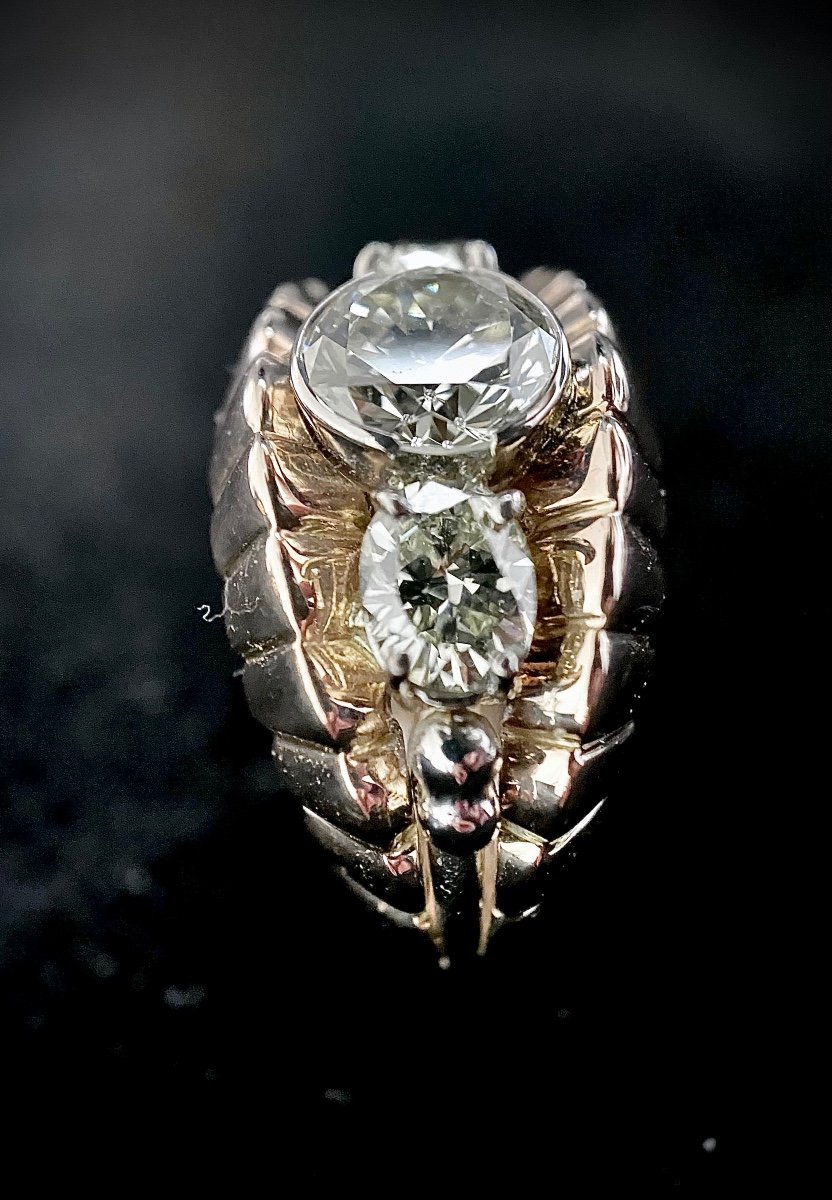 Bague Sertie d'Un Brillant Central De 1,40 Carats (si-i/j) + 2 Diamants Taille Ovale 1 Carat-photo-6