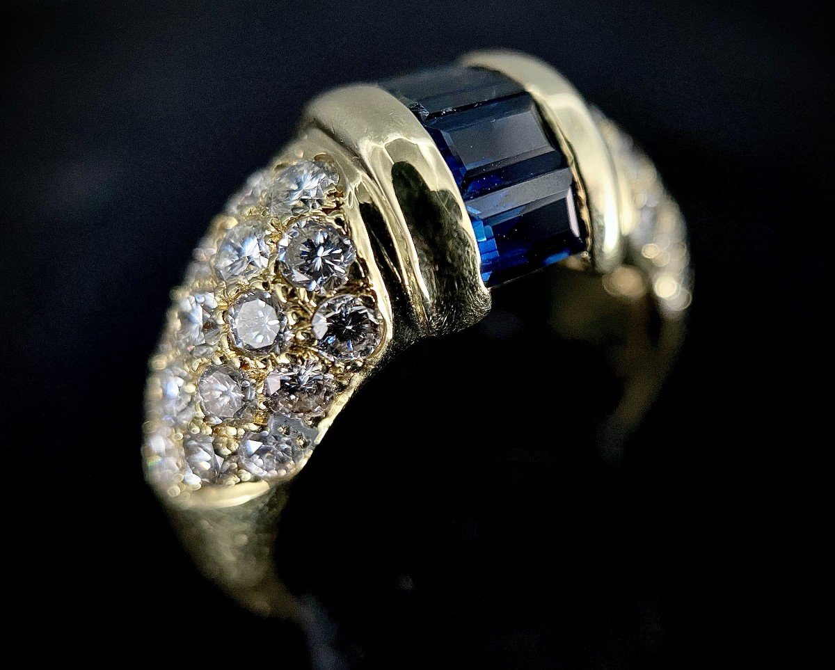 Bague Sertie De 1,50 Carats Saphirs Calibrés Et 2 Carats De Brillants-photo-3