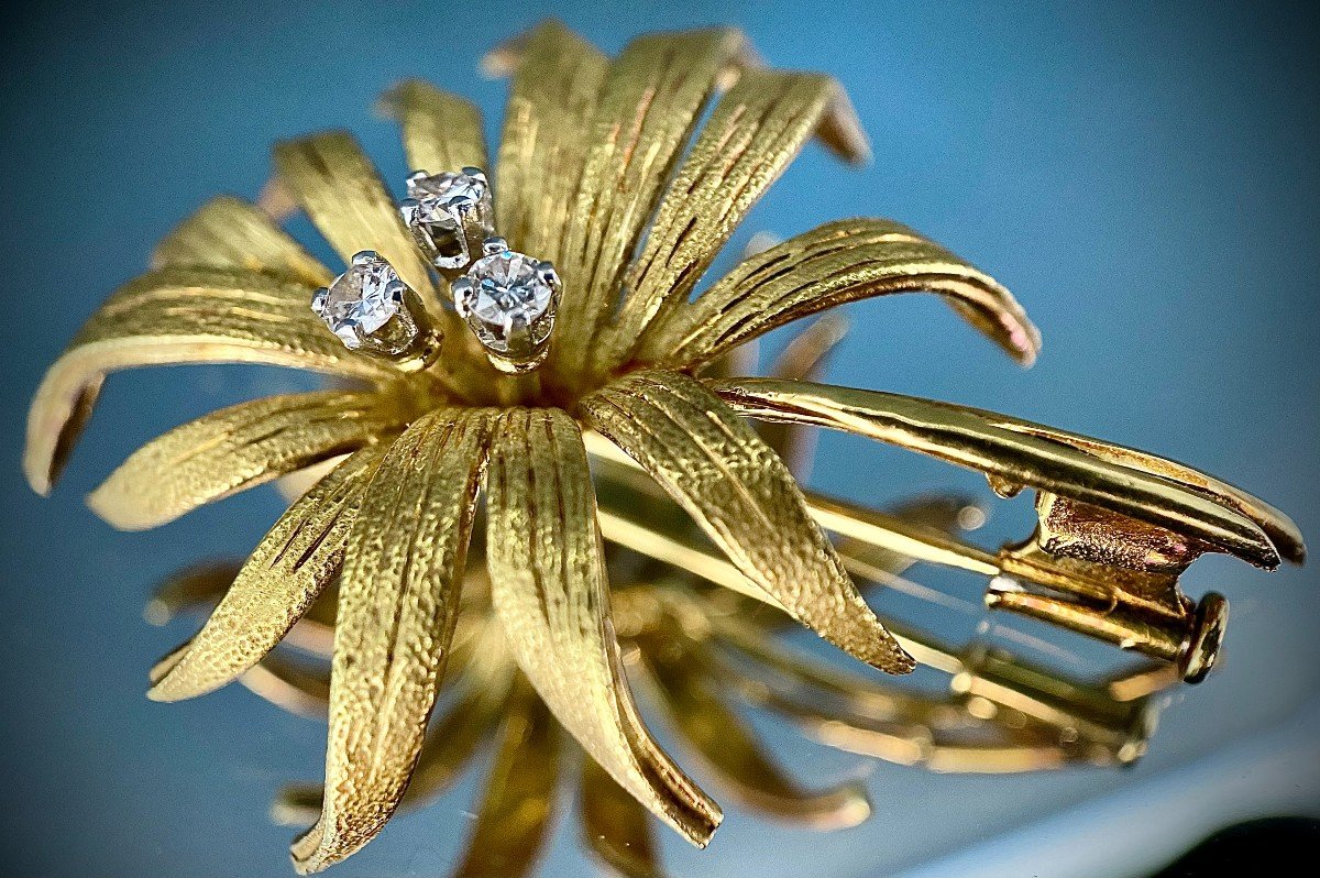 Broche En Platine Et Or Jaune 18 Carats Sertie De 3 Diamants-photo-1