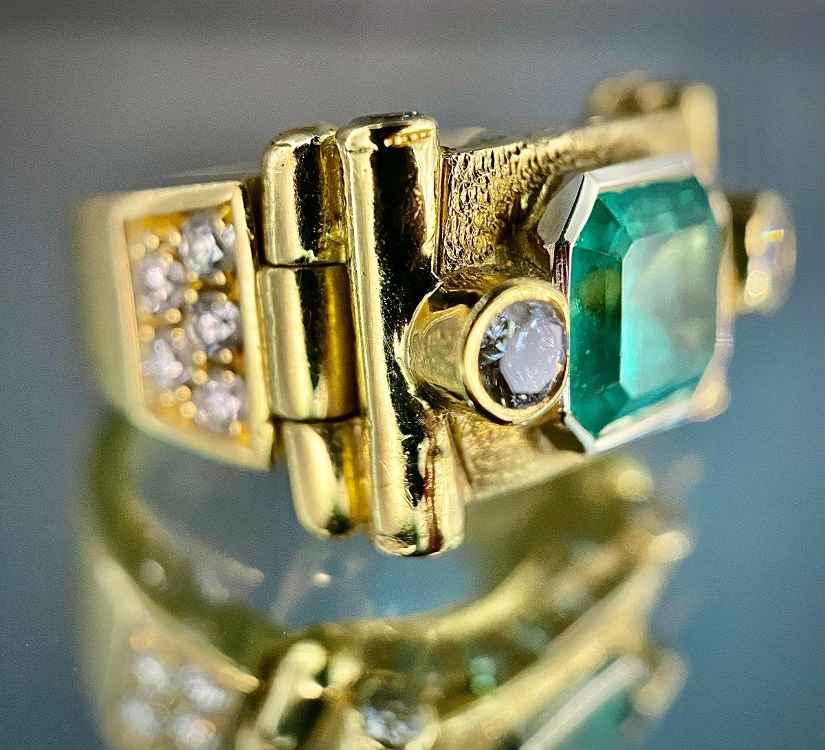 Bague Or Jaune 18k Sertie d'Une émeraude De 2 Carats Et 1,50 De Brillants-photo-4