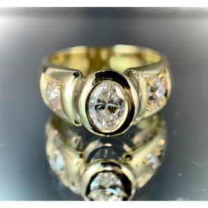 Bague En Or Jaune 18 Carats Sertie d'Un Diamant Oval De 1 Carat (vs-i/j)