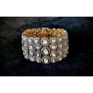 18th-19th Century Bracelet In Gold And Silver Set With 35 Carats Of Pink And 8/8 Cut Diamonds