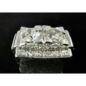 18-carat White Gold Ring From The 1940s Set With Two Brilliant-cut Diamonds Of 0.58 And 0.57 Carats 
