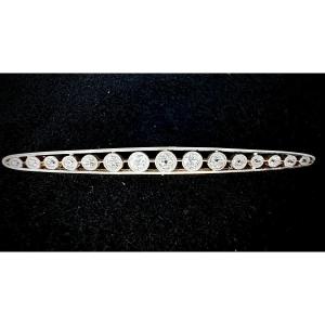 Broche barrette ancienne en argent sur or jaune 18 carats sertie de 15 diamants taille ancienne