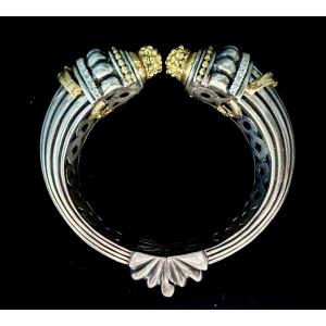 Slave Bracelet In Silver And 18-carat Yellow Gold Set With 1.30 Carats Of Diamonds