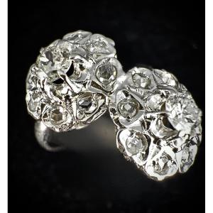 Bague Toi & Moi or 18K –forme fleurs - diamants taille ancienne et moderne – bijou de caractère