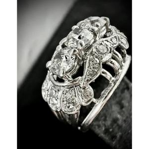 Bague trilogie style Art Déco en or 18K – 3 diamants taille ancienne total env 1,25 ct