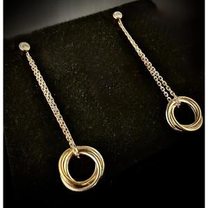 Earrings, Three 18k Gold, Signed By The House Of Cartier, Trinity Model, 3 Rings