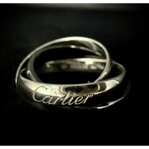 Ring, 18k White Gold And Ceramic, Signed By Cartier, Trinity Model, 3 Rings