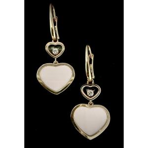 Earrings Chopard, Happy Hearts Collection, 18 Ct Gold, Heart Shape, Mobile Diamond