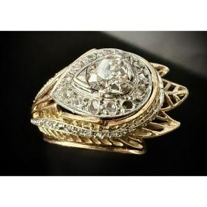 Stunning Vintage Ring Inspired By The 1950s, Crafted In 18k Yellow Gold And Platinum, Featuring A 0.70-carat Diamond And Roses