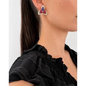 Paire de boucles transformables en or 18k, 6 ct rubis et 3,5ct saphirs cabochons et diamants