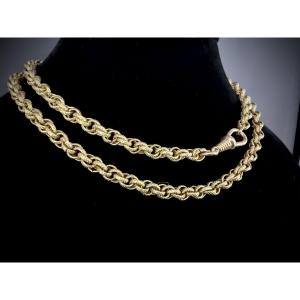 18k Yellow Gold Chain, Triple-diamond-set Jaseron Link - 69 Cm - 31.9 G