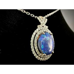 14-karat White Gold Pendant With Blue Opal And Diamonds