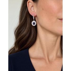 Boucles d'oreilles pendantes, or blanc 18 carats, saphirs - 4 carats et diamants - 3,25 carats