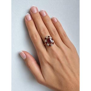 18k Gold Daisy Ring — 1.80 Ct Natural Ruby, Algt-certified, Rubies And Diamonds