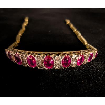 Bracelet In Silver On 18k Gold With Rubies And Rose Diamonds