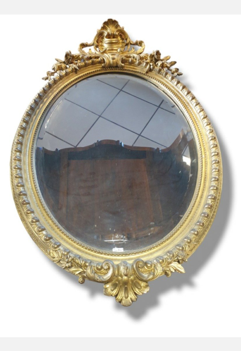 Miroir Ovale En Bois Doré